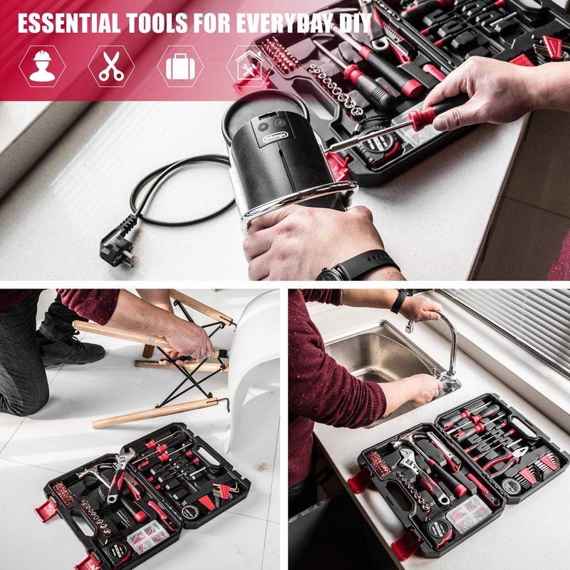 Eastvolt 128-Piece Home Repair Tool Set  Tool Sets for Homeowners  General Household Hand Tool Set with Storage Toolbox  EVHT12801  Black + Red (ASK01) - Image 4